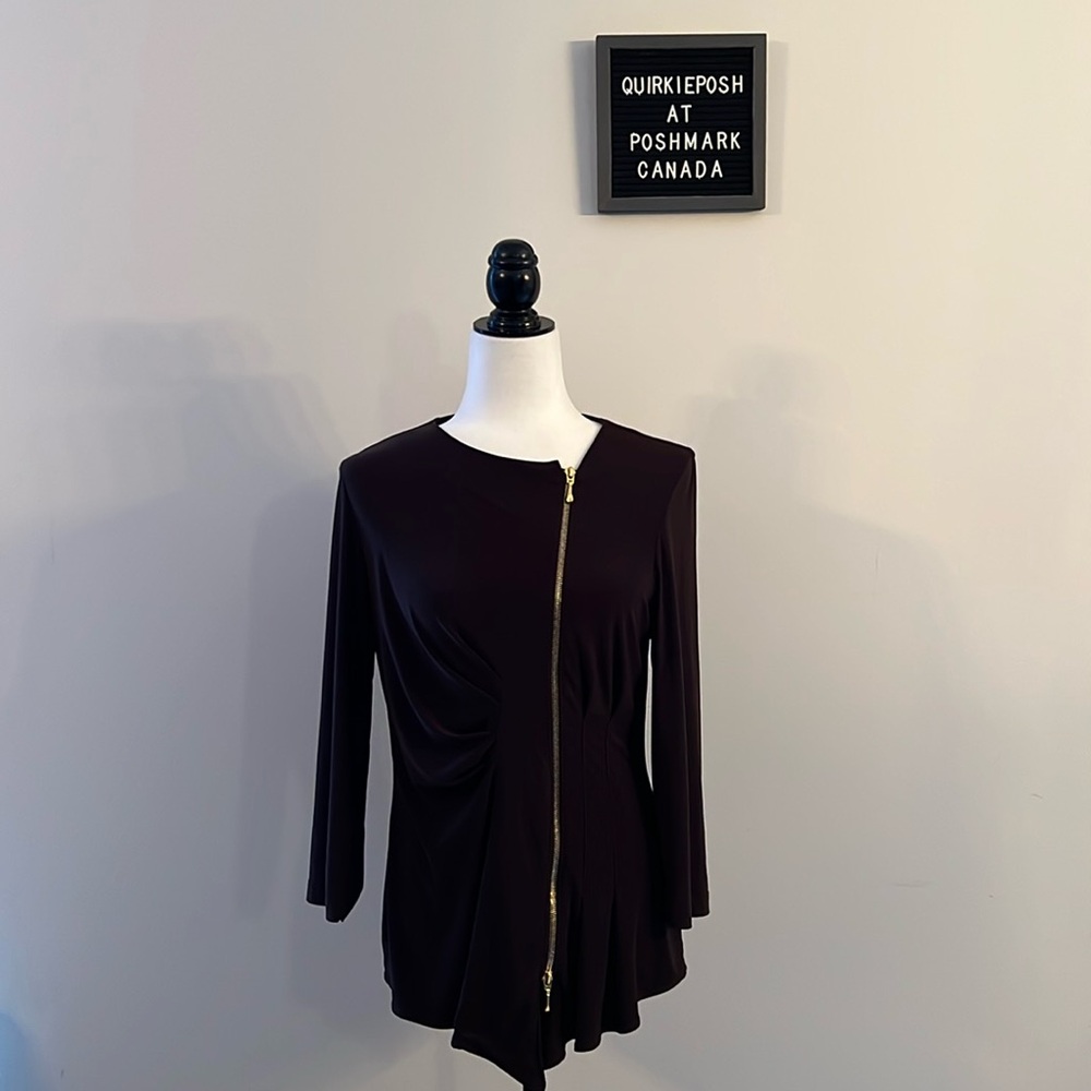 Joseph Ribkoff Brown long sleeve with gold zipper absolutely gorgeous, easy care
